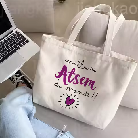 Thank You My ATSEM Whom I Adore Print Tote Bag Women Shoulder Bag Teacher Life Shopping Bag Teacher'