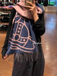 Vivienne Westwood Scarf 西太後土星圖案雙面羊毛混紡流蘇保暖圍巾披肩