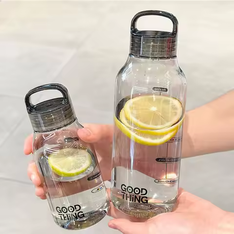 Transparent Leakproof Water Bottle 330ml/610ml Plastic Drink Bottle with Handle Wide Mouth Portable 