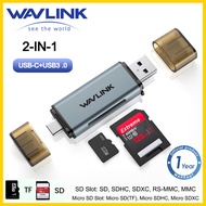 Wavlink เครื่องอ่านการ์ด SD 2 In 1 USB C + USB3.0การ์ดหน่วยความจำ Micro Sd/ เครื่องอ่านการ์ด /Dual Adapter Plug And Play สำหรับ TF SD Micro SD SDXC SDHC MMC RS-MMC Micro SDXC Micro SDHC UHS-I รองรับ MacBook แอร์/โปร iPad Pro  Samsung Galaxy S21โทรศัพท์