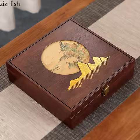 Flap Wooden Tea Box Square Storage Box Tea Cake Boxes Tea Container Tea Storage Organizer Tea Caddy 