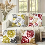 Yellow Red Geometric Flower Leaf Pattern Pillow Case 40x40/45x45/50x50cm Short Plush Cushion Cover H