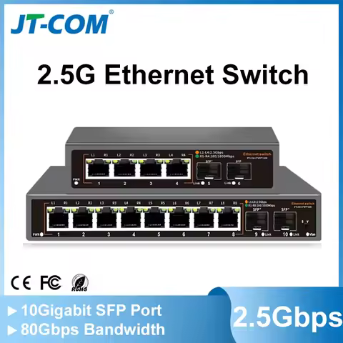 JT-COM 2.5G Network Switch 4/8 Port Ethernet Switch with 2*10G SFP+ Plug and Play Fanless Homelab Sw