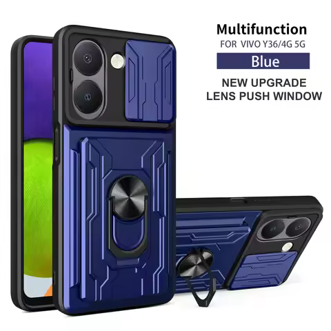 For Vivo Y36 4G Case Vivo Y36 5G Case Rugged Armor Magnetic Bracket card storage Case Slide Camera P