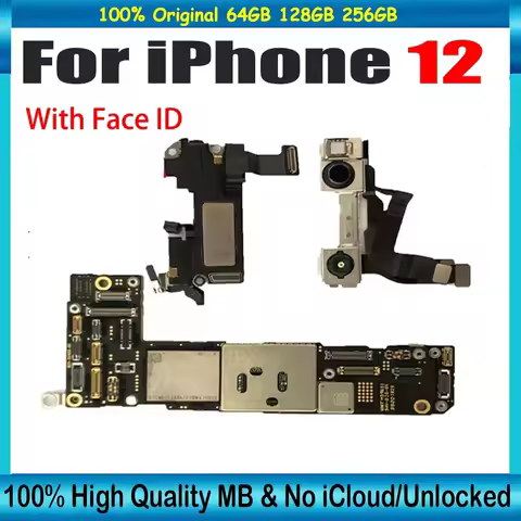 Full Tested Mainboard for iPhone 12 Unlocked Motherboard With Face ID Support Update Clean ICloud Lo