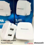 Vensonic YS-VS3 3.4A Output Travel Charger Dual USB Adapter with Cable