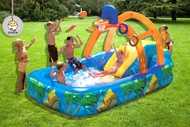 Basketball Swimming Pool With Water Spray and Inflatable Slide For Kids Kolam Renang Air Pancut Gelongsor Kanak Kanak