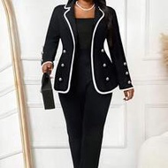 Fall Outfits For Women Autumn And Winter Elegant Modest Black And White Lapel Plus Size Business Sui