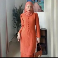 Baju Kurung Moden Baju Raya Brick Oren Baju Kurung Oren bata Perempuan Murah Viral Baju Raya 2024