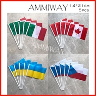 14x21cm 10pcs Italy Canada Ukraine Hand National Hand Flag with Pole Czech Republic Small Hand Wavi