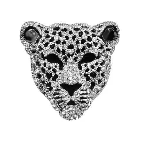 Unique Animal Brooches Crystal Rhinestone Black Spots Leopard Jaguar Head Brooch Lapel Pins for Men 