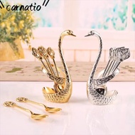 CARNATIOGV Swan Spoons, Creative with 6 Spoons Swan Base Stand Spoons, Elegant Stirring Mixing Table