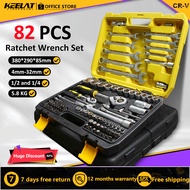 KEELAT Original 82pcs CrV Combination Socket Wrench Ratchet Spanner Tools Set Box Car Motor Spark En