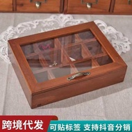 12 Grid Solid Wood Jewelry Box Storage Box Wooden Jewelry Wenwan Grid Storage Box Grid Glass Lid Woo