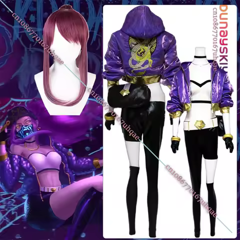 KDA Akali Cosplay Costume GAME LOL KDA Akali Cosplay Costume Women Outfit Purple Coat Pants Gloves B