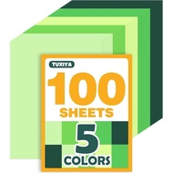 100 Sheets 8.5" X 11" Colored Cardstock, 5 Assorted Green Colors 180GSM/65LB Construction Paper Card