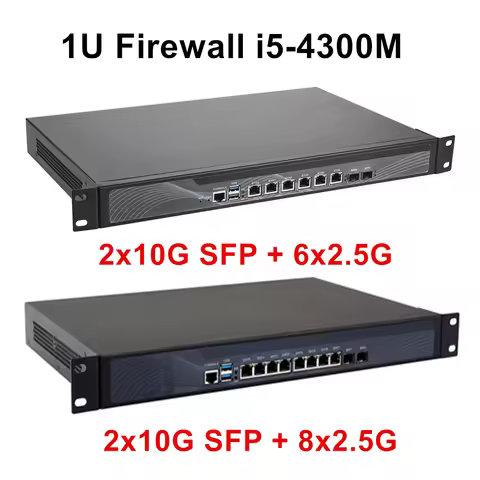 Topton 1U Rack Firewall Intel Core i5-4300M 2x10G SFP+ 8/6x 2.5G LAN M.2 SATA MSATA 2xSATA Mini PC H