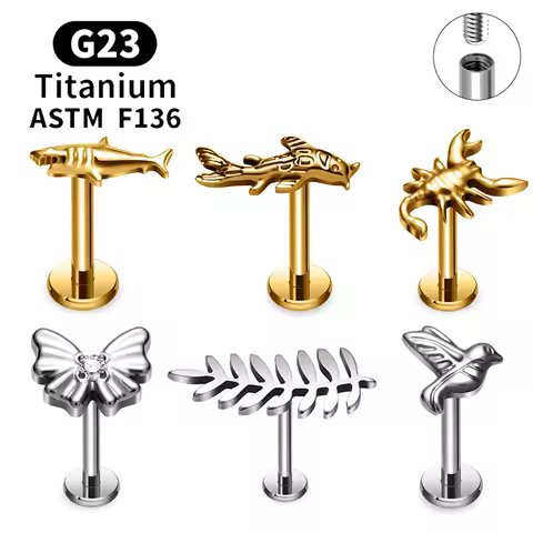 ASTM F136 G23 Titanium Koi Fish Cartilage Tragus Helix Conch Piercing Flatback Stud Earrings 16G CZ 