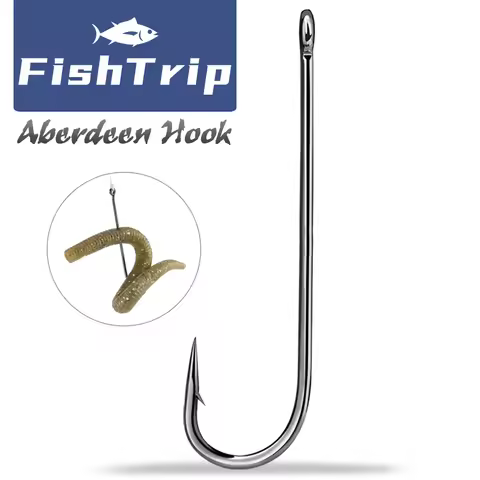 FishTrip Aberdeen Hooks 50-200pcs Long Shank Hook Barbed Sea Fishing Hook High Carbon Steel Carp Jig