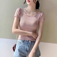 MKL Knitted Shirt With Scalloped Edges Cute 9915