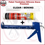 Paket Lem Kaca Botol Sealant dan Tembakan Warna CLEAR BENING Silicone Silikon Silent Seng Baja Ring