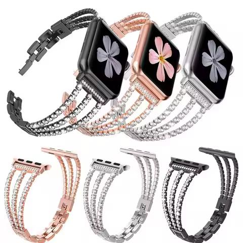 Metal Chain-styled Watch Strap for All Range of Apple Watch Series Diamond-encrusted Chain Stainless