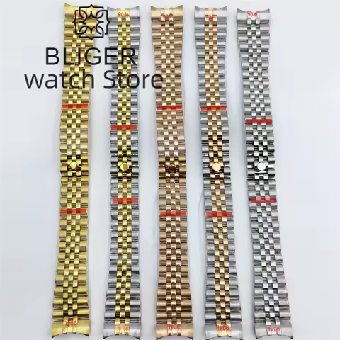BLIGER 20mm 904L Solid Stainless Steel Watch Strap Silver Gold Rose Gold Bracelet Folding Table Buck