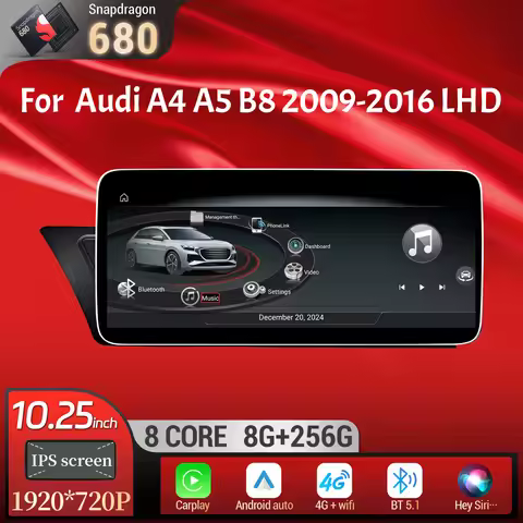 10.25 inch Left Hand Drive Android 14 For Audi A4 A5 B8 2009-2016 Car Radio Wireless BT Carplay Qual