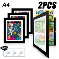 2 PCS Kids Art Frame Set A4 Size Wooden Replaceable Photo Display Kids Artwork Organizer Home Office
