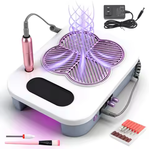 3 in 1 Nail Dust Collector with Drill Lamp Professional,40000RPM Electric Nail Drill Bits Efile Kit 