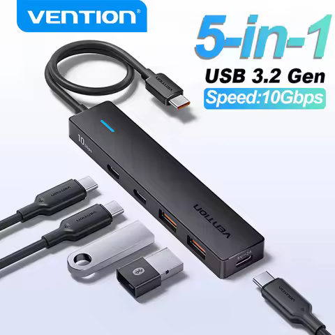 Vention 5 in 1 USB 3.2 HUB 10Gbps Splitter Expansion USB A Type C HUB Multiport Adapter for MacBook 