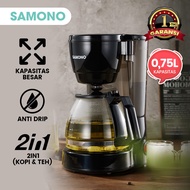 MESIN TOMBOL SAMONO Automatic Coffee Machine Coffee Maker 750ml 600W Energy Saving Anti-Drop Glass T