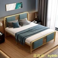 現代簡約輕奢新中式鐵藝床1.2米1.8米金色軟靠鐵床架金屬雙人鐵床