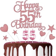 Happy 55th Birthday Cake Topper, 55th Birthday Candles Cake Numeral Candles Glitter Birthday Cake De