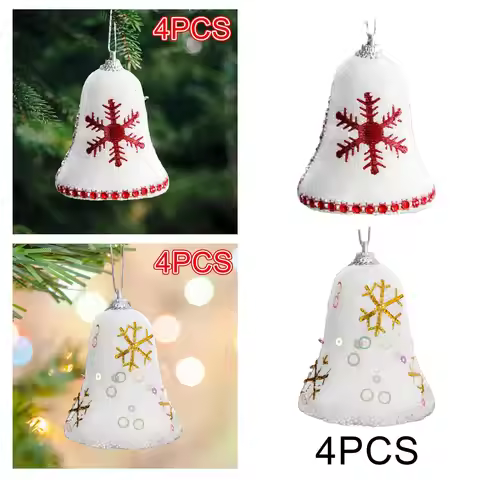 Christmas Tree Bells Pendants 4Pieces Versatile Decorative Props Xmas Tree Decoration for Door Knobs