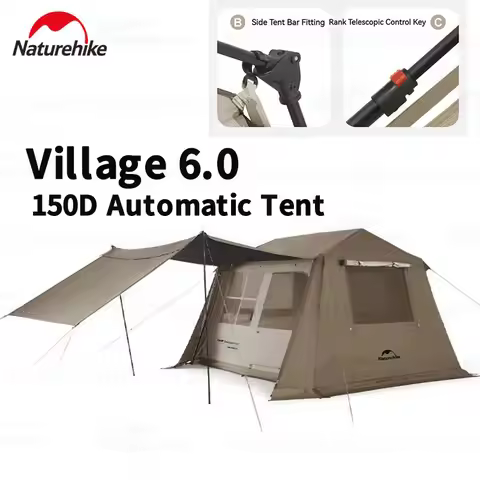 Naturehike Village 6.0 Camping Tent 150D Titanium Black Glue 4-6 People Awning Outdoor Waterproof Au