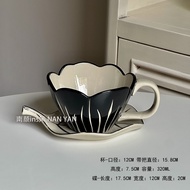 Retro Hand-Painted Tulip Ceramic Luxury Coffee Cup Plate High Aesthetic Latte Cup Afternoon Tea Cup