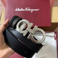 FERRAGAMO菲拉格慕 啞光雙面板扣 皮帶 男款 黑色