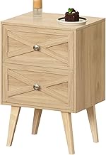 Lerliuo Wood Nightstand, Bed Side Table with 2 Drawers Barn Door, Solid Wooden Legs Night Stand, Mid Century Modern End Table Storage Wood Cabinet Dresser for Bedroom, Living Room, Dorm