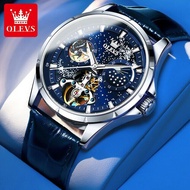 OLEVS นาฬิกากลไกโครงกระดูกสำหรับสแตนเลสชาย Tourbillon อัตโนมัติผู้ชายกันน้ำส่องสว่างเฟสของดวงจันทร์บนท้องฟ้าเต็มไปด้วยดวงดาว