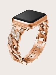 1入組水鑽裝飾不銹鋼錶帶適用於Apple Watch