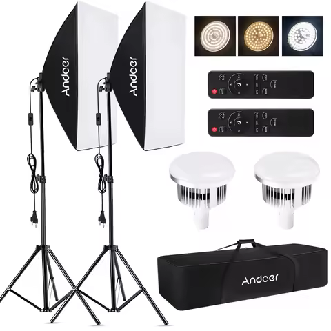 Andoer Studio Photography Light kit Softbox Lighting Set with 85W 2800K-5700K LED Light/ 50x70cm Sof