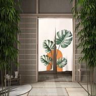 2023 Green Plant Leaves Simple Japanese Noren Door Curtains Partition Kitchen Decorative Drapes Cafe Restaurant Decor Half-curtain