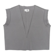 美品▲MM6 Maison Margiela เอ็มเอมซิกซ์ เมซองมาร์เจล่า 23AW S62NF0005 เสื้อกั๊กคอตตอน สกิปเปอร์ สีเทา ขน