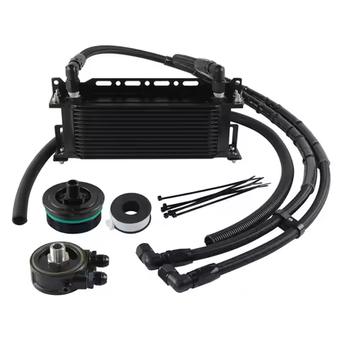 Aluminum Oil Cooler Oil Filter Sandwich Plates 8AN 14 Rows Engine Cooling Kit For Toyota 1GR 2GR 3GR