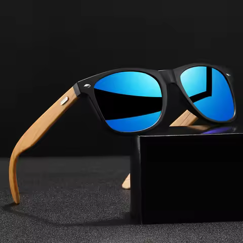 Classic Square Sports Sunglasses - Bamboo Texture Temples & Silver Rivets, UV400 Comfort Fit for Cyc