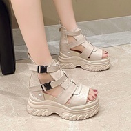 Sandal Baji Mulut Ikan Rekaan Unik untuk Wanita Musim Panas Baru 9cm Tinggi Tapak Tebal Meningkatkan