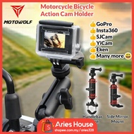 MOTOWOLF GoPro Holder Motorcycle Bicycle Bike Handle Bar Side Mirror Mount Pemegang Insta360 SJCam XiaoYi Action Camera