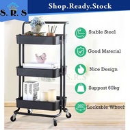 【 Ready Stock】 ✰3 Tier Multifunction Storage Trolley Rack Office Shelves Home Kitchen Rack With Wheel▲