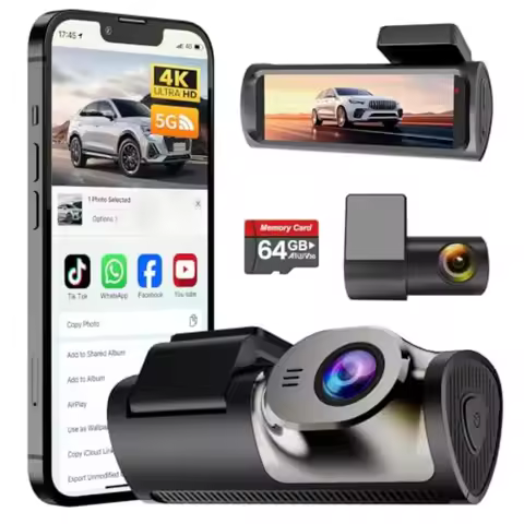 4K+1080P Dash Cam Front and Rear64GB Card Included 5.8GHz WiFi Dash Camera for Cars App up to 20MB/s